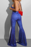 Blue Fashion Sexy Striped Sleeveless V Neck Jumpsuits