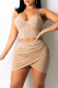 Apricot Fashion Sexy Hot Drilling Backless Spaghetti Strap Sleeveless Two Pieces