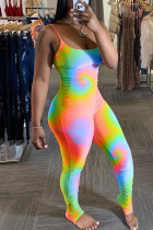 Orange Fashion Casual Tie-dyed Milk. Sleeveless Slip Jumpsuits