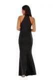 Blue Fashion adult Sexy Off The Shoulder Sleeveless O neck A-Line Ankle-Length Solid Patchwork