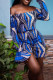 Blue Sexy Casual Print Backless Off the Shoulder Long Sleeve Two Pieces