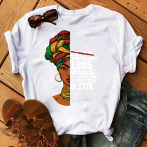 White Fashion Casual Print Basic O Neck Tops