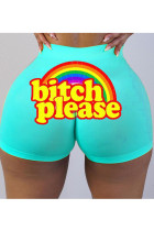 Light Blue Elastic Fly Low Print Straight shorts Bottoms