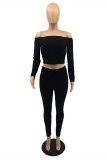 Orange Fashion Casual Solid Backless Off the Shoulder Long Sleeve Two Pieces