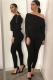 Black Casual zipper Solid Long Sleeve one word collar Jumpsuits