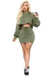 Grey Fashion adult Sexy Two Piece Suits Bandage Solid Hip skirt Long Sleeve
