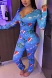 Rose Red Sweet Print V Neck Regular Jumpsuits