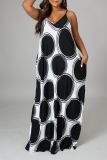 Black And White Sexy Print Patchwork Spaghetti Strap Straight Dresses