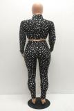 Black Milk Silk Street Print Dot pencil Long Sleeve Two-piece Pants Set