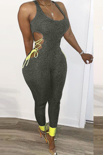 Dark Gray Fashion Casual Solid Sleeveless O Neck Jumpsuits