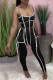 Black Sexy Solid Patchwork Spaghetti Strap Sleeveless Two Pieces
