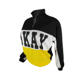 Black Mandarin Collar Patchwork Print Print Sweats & Hoodies