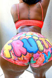 multicolor Elastic Fly Low Print Straight shorts Bottoms