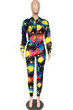 Multicolor Sexy Print Hooded Collar Long Sleeve Two Pieces