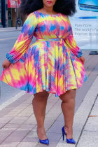 Red Fashion Casual Plus Size Print Basic O Neck Long Sleeve Dresses