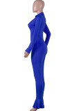 Red street Solid zipper Milk. Long Sleeve O Neck Jumpsuits