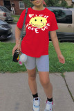 Red Fashion Casual Print Basic O Neck Tops