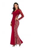 Black adult Celebrities Fashion Cap Sleeve Long Sleeves V Neck A-Line Floor-Length Solid lace pe