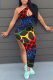 Colour Fashion Sexy Print Hollowed Out Backless One Shoulder Sleeveless Dress