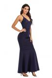 Red Fashion adult Sexy Spaghetti Strap Sleeveless Slip Slim Dress Floor-Length Patchwork Solid