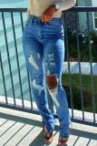 Blue Street Solid Make Old High Waist Regular Denim