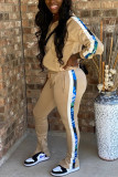 Khaki Fashion Casual Patchwork Patchwork Zipper Collar Long Sleeve Two Pieces