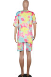 White Fashion Casual adult Ma'am Print Character Two Piece Suits Straight Short Sleeve Two Pieces