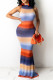 Orange Fashion Sexy Print Basic Half A Turtleneck Sleeveless Dress