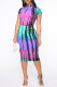 Purple Fashion Casual Print Basic Half A Turtleneck Short Sleeve Dress