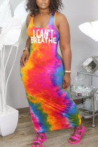 Pink Milk. Fashion Street Pink Orange Tank Sleeveless O neck Pencil Dress Floor-Length Print Dresses