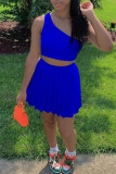 Red Fashion Sexy Solid Backless One Shoulder Sleeveless Two Pieces