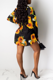 White Casual Print Patchwork Turndown Collar Shirt Dress Dresses