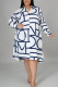 White Casual Print Patchwork Turndown Collar Shirt Dress Plus Size Dresses