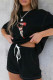 Black Red Fashion Casual Print Basic O Neck Short Sleeve Two Pieces