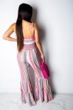 Blue Fashion Casual Draped Print Striped Sleeveless Slip Jumpsuits