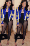 Blue cardigan Embroidery tassel Solid Button Others Long Sleeve 