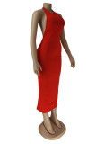 Red Fashion Sexy Solid Backless O Neck Sleeveless Dress