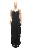Rose Red Sexy Casual Solid Asymmetrical Spaghetti Strap Long Dress