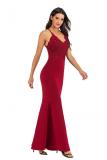 Red Fashion adult Sexy Spaghetti Strap Sleeveless Slip Slim Dress Floor-Length Patchwork Solid