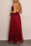 Black Sexy Patchwork Sequins Backless Spaghetti Strap Long Dress