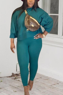 Green Sportswear Solid O Neck Plus Size 