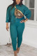 Green Sportswear Solid O Neck Plus Size 