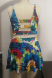 Colour Sexy Print Hollowed Out Patchwork Frenulum V Neck A Line Plus Size Swimwear