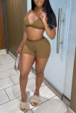 Rose Red Sexy Solid Patchwork V Neck Sleeveless Two Pieces