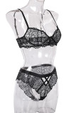 Black Sexy Solid Lace Hollowed Out Patchwork Solid Color Lingerie