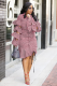 Red Fashion Long Sleeves Turndown Collar Asymmetrical Knee-Length ruffle hollow out Striped 