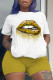 Yellow Fashion Casual Sportswear Print O Neck Plus Size Two Pieces