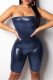 Blue Fashion Sexy Solid Backless Strapless Skinny Romper