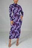 Red Fashion Casual Print Basic Half A Turtleneck Pencil Dresses