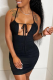 Black Sexy Solid Hollowed Out Pencil Skirt Dresses